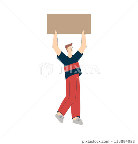 Man Character Protesting in Street with Placard Participate in Riot Vector Illustration 133894088