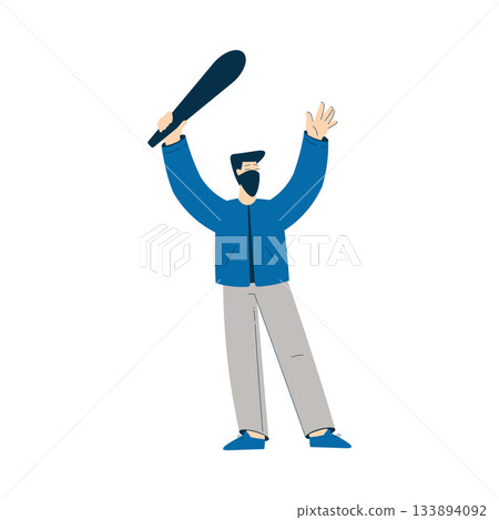 Man Character Protesting in Street with Bat Participate in Riot Vector Illustration Man Character Protesting in Street with Bat Participate in Riot Vector Illustration 133894092