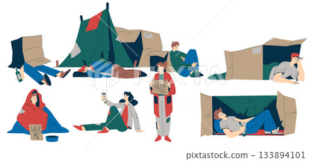 Homeless People Character Live in Street in Poverty as Social Problem Vector Illustration Homeless People Character Live in Street in Poverty as Social Problem Vector Illustration 133894101