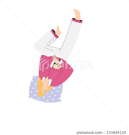 Woman Sleep on Soft Pillow Have Sweet Dreams Vector Illustration Woman Sleep on Soft Pillow Have Sweet Dreams Vector Illustration 133894120