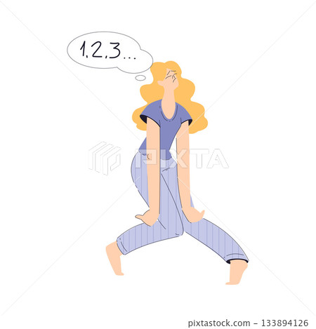 Sleepless Woman at Night Count Number Suffer from Insomnia Vector Illustration Sleepless Woman at Night Count Number Suffer from Insomnia Vector Illustration 133894126