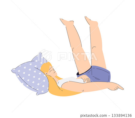Sleepy Woman Character Lying with Soft Pillow Vector Illustration Sleepy Woman Character Lying with Soft Pillow Vector Illustration 133894136
