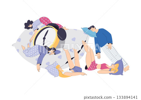 Sleepy Man and Woman Character Lying on Soft Pillow Vector Illustration 133894141