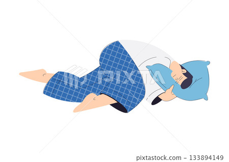 Sleepy Man Character Lying with Soft Pillow Vector Illustration Sleepy Man Character Lying with Soft Pillow Vector Illustration 133894149