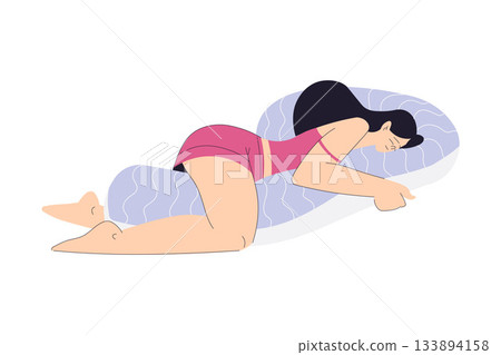 Woman Sleep Embracing Soft Pillow Have Sweet Dreams Vector Illustration 133894158