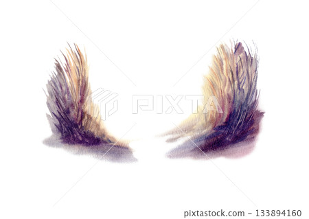 Pampas grass in golden and purple sunset tones,as two contrasting corner elements.Painted with delicate watercolor textures,soft gradients,botanical set for coastal branding,elegant sunset landscape 133894160