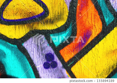 Vibrant Abstract Graffiti in Yellow, Orange, Blue for 80s Urban Aesthetic Vibrant Abstract Graffiti in Yellow, Orange, Blue for 80s Urban Aesthetic 133894189