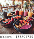 A colorful breakfast bowl of fresh berries and smoothies 133894735