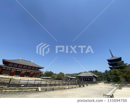 The tower of Kofuku-ji Temple stands out against the blue sky 133894780