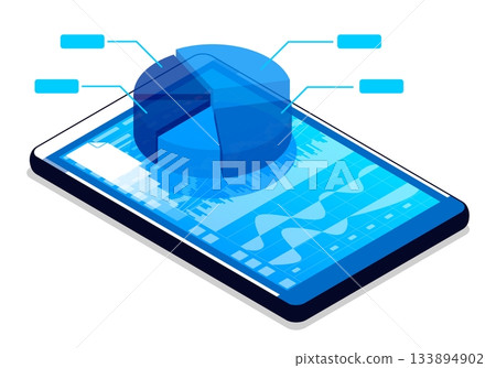 Isometric stock market pie chart in a financial trader online workspace. 3D vector concept isolated on white background 133894902