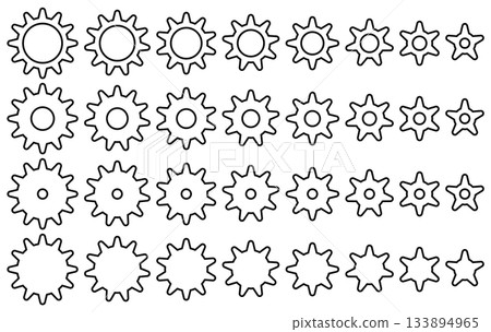 Set of vector illustrations of gear icons of various shapes 133894965