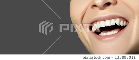 Dental Beauty. Beautiful Macro with perfect White Teeth. Whitening Tooth, Wellness Treatment 133895011
