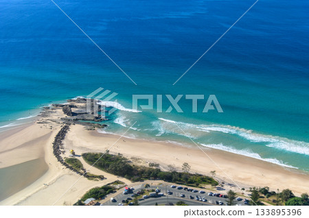 A beautiful view of the Gold Coast from a landing plane A beautiful view of the Gold Coast from a landing plane 133895396