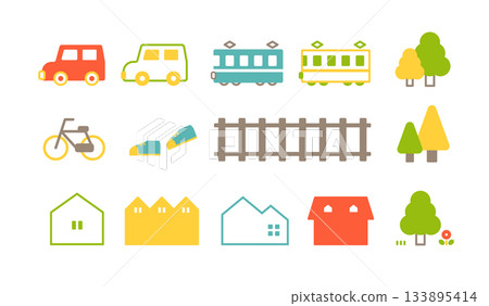 城市景觀和公車向量插圖集 133895414