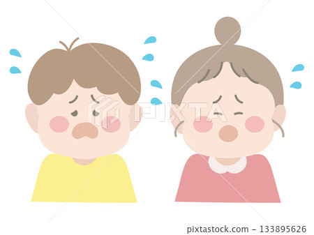 哭泣的男孩和女孩擺出臉部表情 哭泣的男孩和女孩擺出臉部表情 133895626