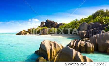 Anse Source D'Argent - the most beautiful beach of Seychelles. La Digue Island, Seychelles 133895842