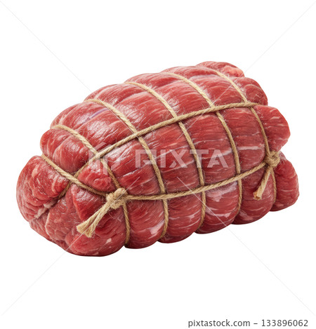 Fresh raw uncooked tied beef roast ready for cooking. Red meat food preparation for delicious dinner meal 133896062