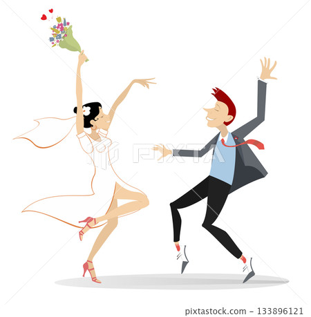 Happy dancing married wedding couple. Wedding ceremony. Romantic dancing married wedding couple Happy dancing married wedding couple. Wedding ceremony. Romantic dancing married wedding couple 133896121