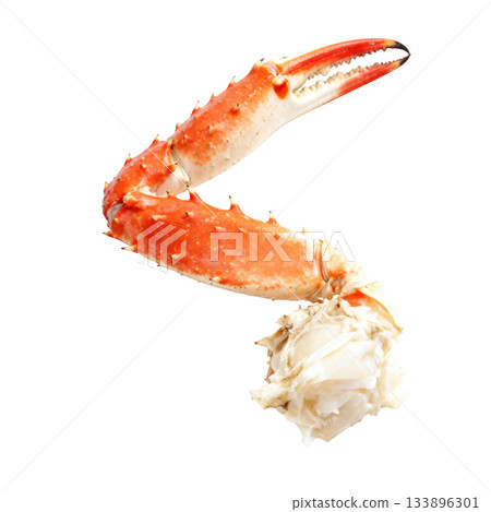 Delicious king crab leg with fresh meat. Cooked red seafood appetizer and gourmet meal for luxury dinner Delicious king crab leg with fresh meat. Cooked red seafood appetizer and gourmet meal for luxury dinner 133896301