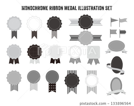 單色絲帶獎章插圖套裝 133896564