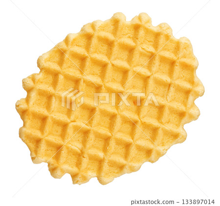 One waffle cookie isolated on white background with clipping path, top view One waffle cookie isolated on white background with clipping path, top view 133897014