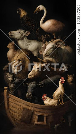 artistic image of animals on Noah's Ark 133897203