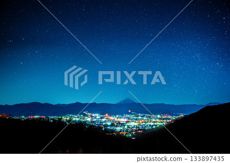 Night view, starry sky and Mt. Fuji from Hottarakashi Campsite 133897435