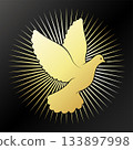 Golden divine dove of peace with rays design 133897998