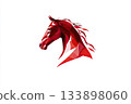 Red geometric horse head logo in low-poly style, symbolizing power, speed and modern elegance. Ideal for branding, sport, or energy concepts 133898060