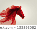 Horse head and neck formed by deep red flowing, transparent smoke or silk lines, emphasizing dramatic movement, speed and mystery. Perfect for high-end design or abstract art 133898062