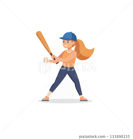 Female baseball player with bat ready to hit ball vector illustration showcasing active lifestyle 133898155