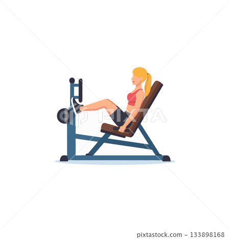 Woman utilizing leg press machine for robust lower body workout at fitness center illustration Woman utilizing leg press machine for robust lower body workout at fitness center illustration 133898168