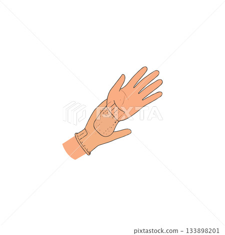 Illustrative depiction showcasing a hand wearing an intricately designed glove concept with 133898201