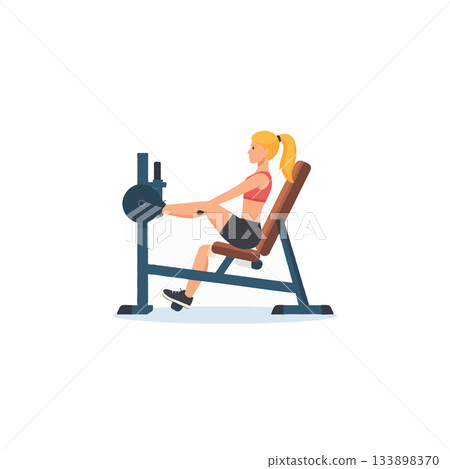 Young woman strengthening quadriceps muscles using leg press machine at the fitness center for Young woman strengthening quadriceps muscles using leg press machine at the fitness center for 133898370