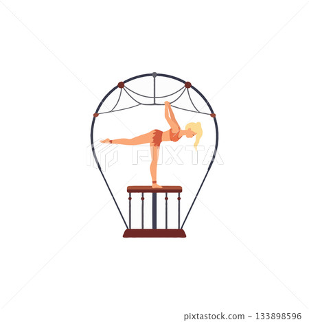 Captivating circus performance blonde woman balancing on stage showcasing strength in intricate Captivating circus performance blonde woman balancing on stage showcasing strength in intricate 133898596