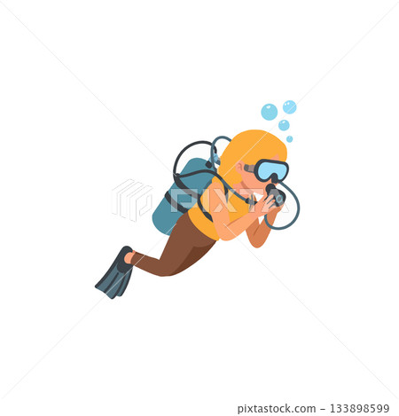 Underwater exploration adventures with scuba diver illustration, diving deep, showcasing aquatic Underwater exploration adventures with scuba diver illustration, diving deep, showcasing aquatic 133898599