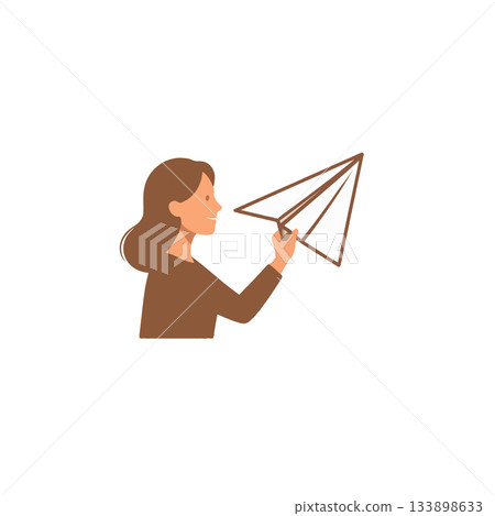 A woman launches an airplane paper, symbolizing hopes, dreams, and aspirations for the future 133898633
