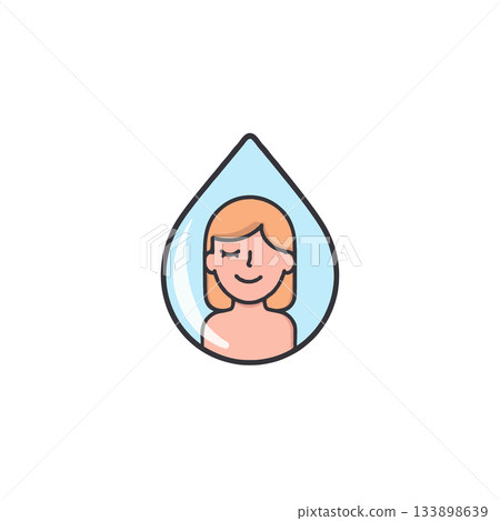 Tranquil woman encapsulated within a water droplet expressing peace serenity and refreshing 133898639