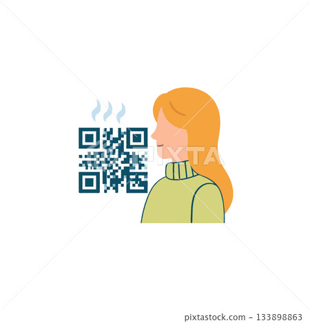 Conceptual representation of a woman contemplating information via a technological interface in a Conceptual representation of a woman contemplating information via a technological interface in a 133898863