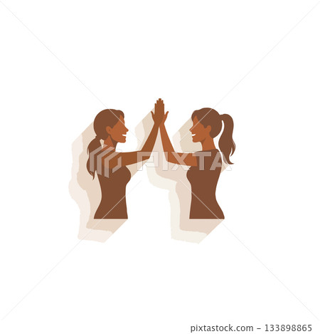 Silhouette of two women giving high five represents collaboration achievement success and teamwork Silhouette of two women giving high five represents collaboration achievement success and teamwork 133898865