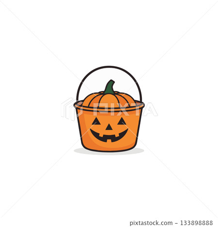 Cute cartoon pumpkin bucket ready for trick or treating isolated on white backdrop for cheerful Cute cartoon pumpkin bucket ready for trick or treating isolated on white backdrop for cheerful 133898888