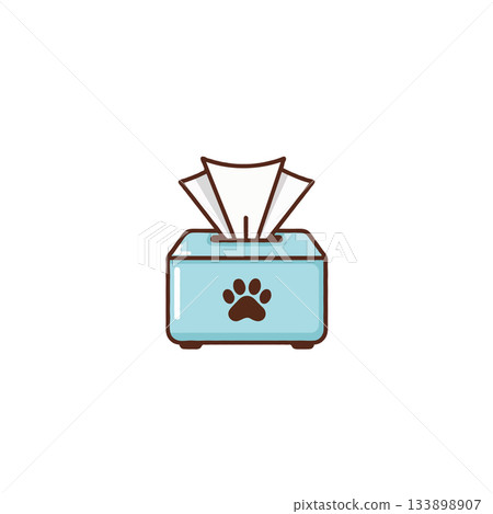 Depiction of a light blue tissue box adorned with a dog paw print graphic for pet related care Depiction of a light blue tissue box adorned with a dog paw print graphic for pet related care 133898907