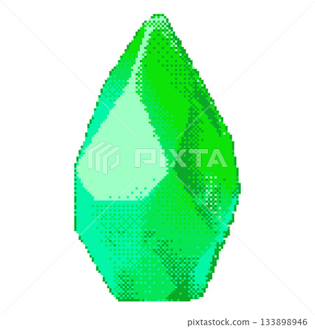 8-bit icon of a green crystal, gemstone, or diamond, with highlights. 8-bit icon of a green crystal, gemstone, or diamond, with highlights. 133898946