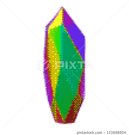 A pixelated multicolor crystal or diamond, a gemstone with highlights and an iridescent surface. A pixelated multicolor crystal or diamond, a gemstone with highlights and an iridescent surface. 133898954