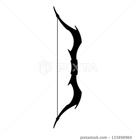 Bow vector black silhouette, cartoon archery or hunter tool, medieval old weapon item, ancient warrior game asset 133898960