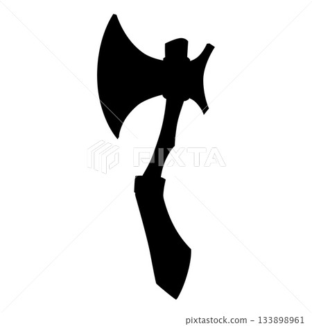 Cartoon axe weapon black silhouette, vector game old weapon equipment, ancient warrior ammunition tool or hunter hatchet 133898961