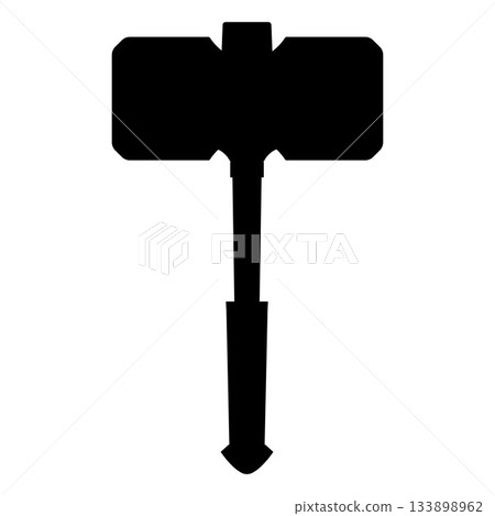 Black silhouette of a square medieval hammer, combat weapon. 133898962