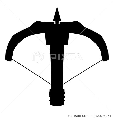 Black silhouette of an antique crossbow with an arrow, archery weapon. Black silhouette of an antique crossbow with an arrow, archery weapon. 133898963