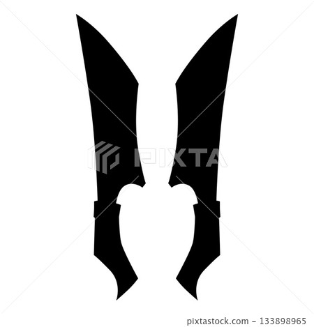 Black silhouette icons of identical medieval blades, combat weapons. UI, fantasy. 133898965