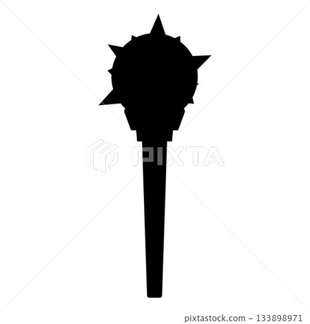 Cartoon mace medieval game weapon black silhouette, vector ancient warrior spiked mace, club with iron thorns, bludgeon 133898971